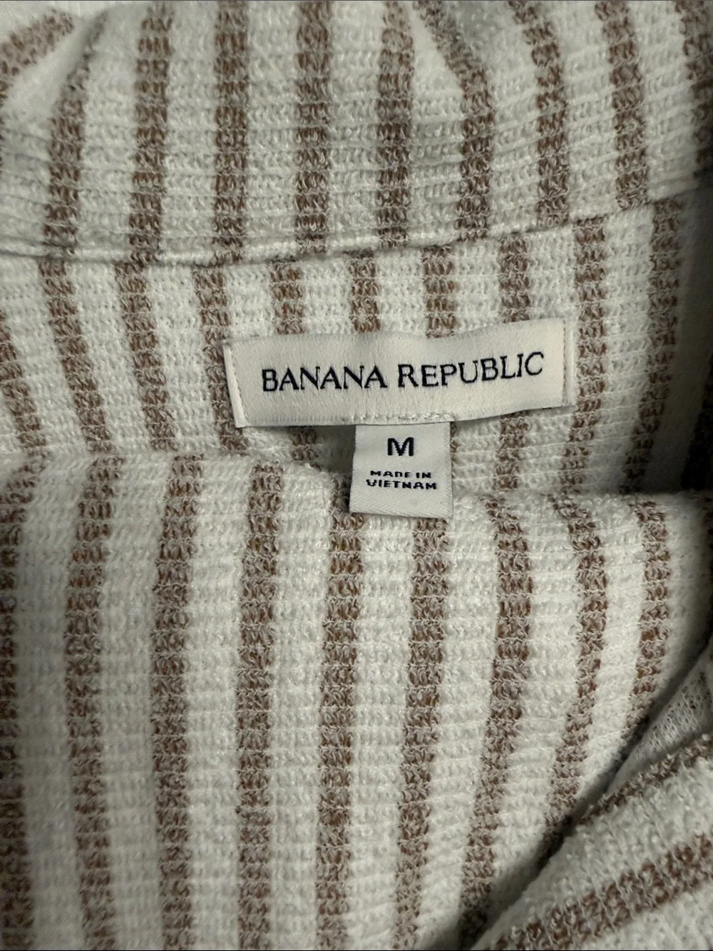 Banana Republic Short-Sleeve Striped Camp Shirt - White & Taupe Short Set